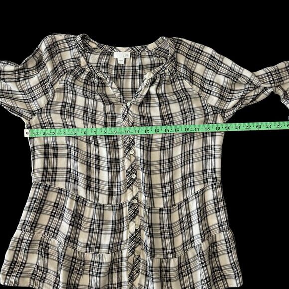 J.Jill Women Plaid Button Front Relaxed Fit Long Sleeve Tiered Peplum Top SZ/ S - Picture 6 of 11
